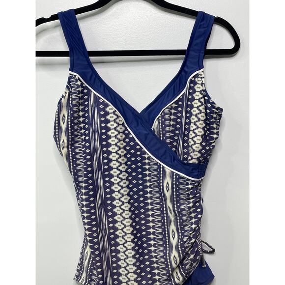 Maxine of Hollywood Gathered Cross Over One Piece w/ Built-in Bra Blue Women 10 - Picture 2 of 11